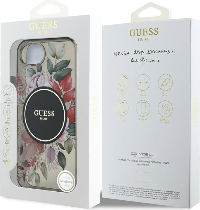 Image du produit Guess Case IML Flowers MagSafe for iPhone 16e black (Apple iPhone 16e)