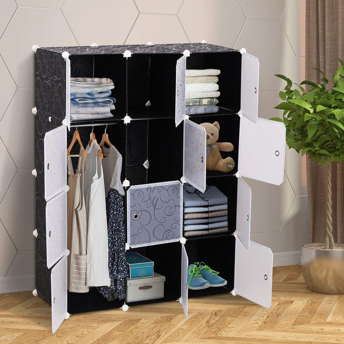 Image du produit Swisshandel24 Penderie DIY Système d'étagères Étagère enfichable Cube Penderie avec tringle à vêtements 2 + 6 (111 x 47 x 145 cm)
