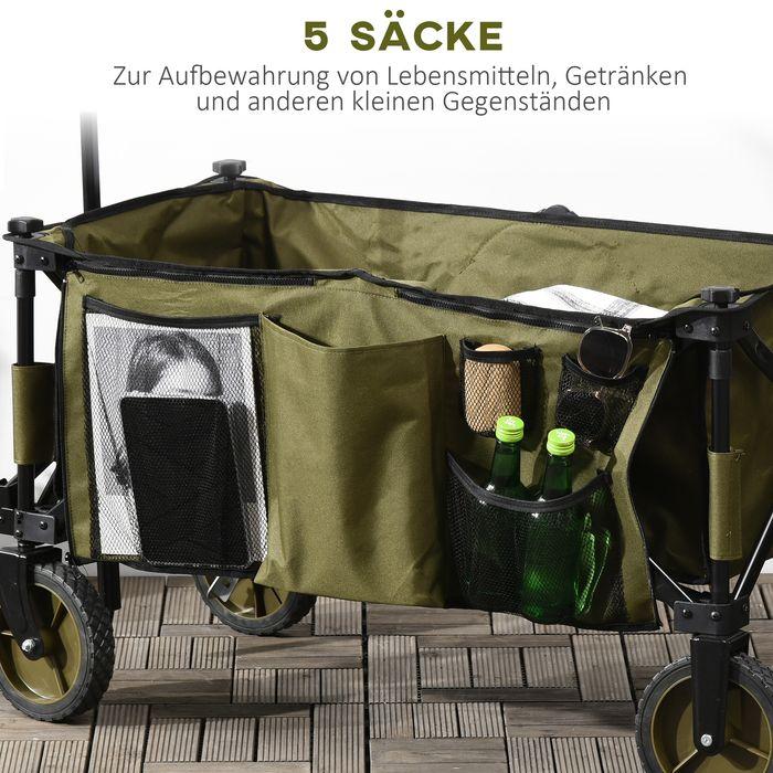 Immagine prodotto Swisshandel24 Bollerwagen Faltbar, Handwagen mit Räder, Bremsen, Tragetasche, 125L Grün