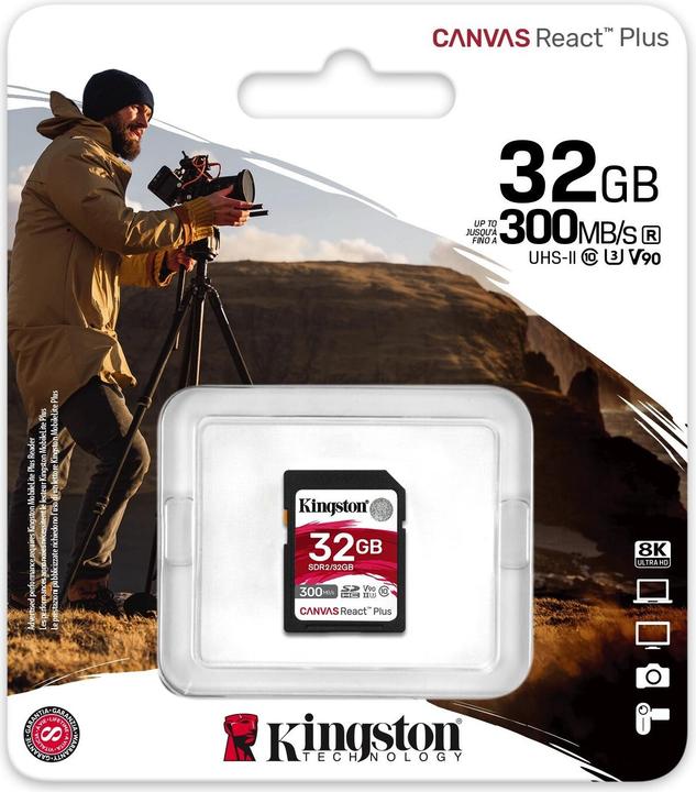 Actual product image Kingston Canvas React Plus (32 GB, SDHC, U3, UHS-II)