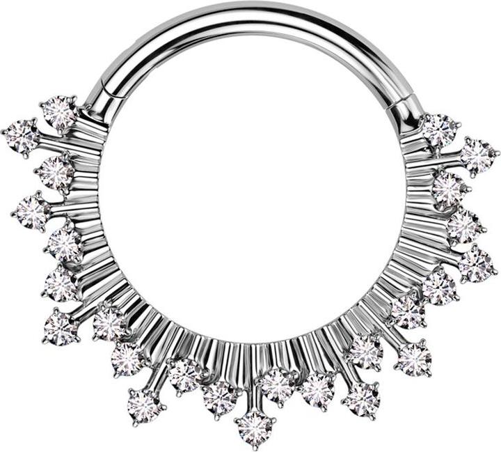 Produktbild Star Piercing Micro Segmentring klappbar silber Strahlen mit Kristallen silber (ohne Messing, Chirurgenstahl 316L)