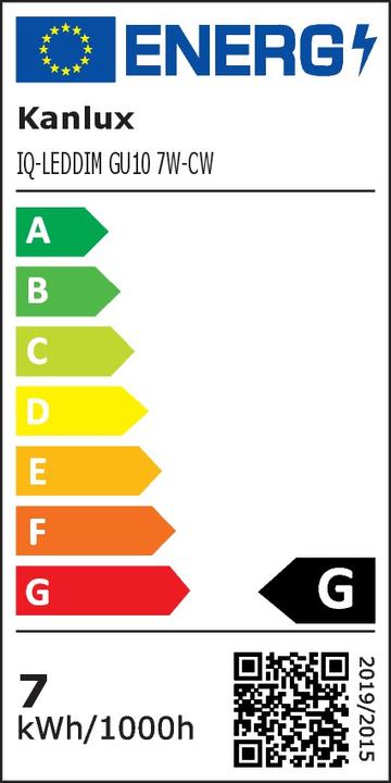 Energy Label Kanlux LED light IQ-LEDDIM GU10 7W-CW 35248 (GU10, 7 W, 575 lm, 1 x, G)