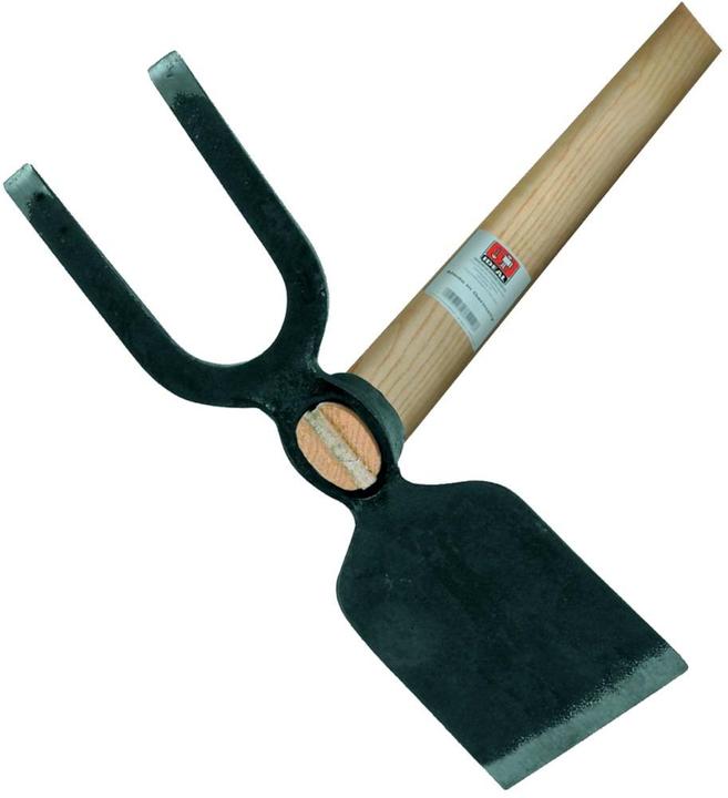 Produktbild Idealspaten Gartenhacke mit Breitblatt 2 stumpfe Zinken geschmiedet ovales Auge Eschenstiel 135 cm