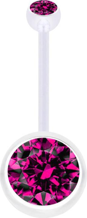Star Piercing Banane Schwangerschaft transparent mit zwei Kugeln Kristall gross fuchsia (Bioflex, ohne Messing)