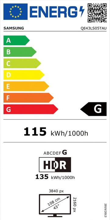 Energie-Label Samsung QE43LS05, The Sero (43", QLED, 4K, 2020)