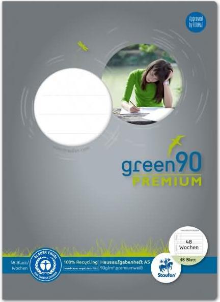 Staufen Cahier de devoirs green ligné SL DIN A5 bordures sur le pourtour, 48 feuilles (A5, Règle spéciale, Couverture rigide)