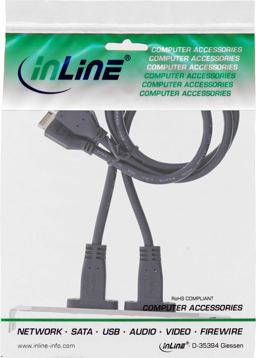 Produktbild InLine ® Slotblende USB Typ-C zu USB 3.1 Frontpanel Key-A intern, 0,5m (0.50 m, USB 3.2 Gen 2)