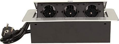 Produktbild MGA ORNO OR-AE-1337(GS) Versenkbare Einbau Steckdosenleiste 3-Fach 3600W, Anschlussfertig mit 1.5m Schuk (3 x, 1.50 m)