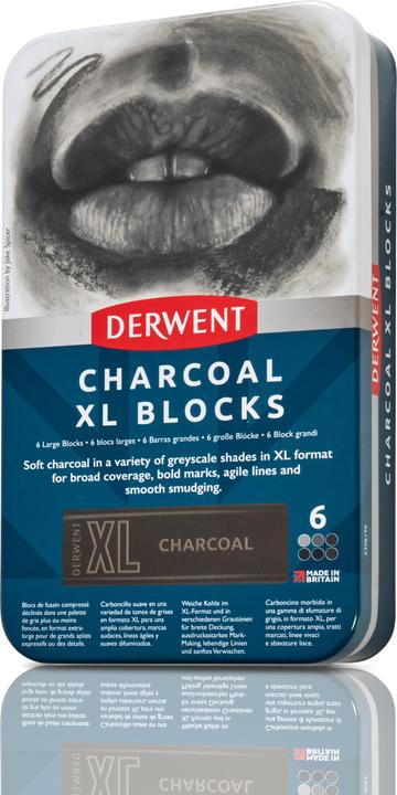 Actual product image Derwent Charcoal Xl Blocks Tin Of 6 (601069) (6 x)
