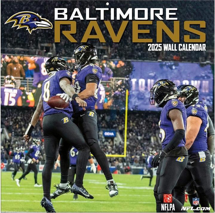 Immagine prodotto NFL - Baltimore Ravens - Calendario da parete della squadra 2025 30,5 x 30,5 cm (30,5 x 30,5 cm, Francese, Italiano, Spagnolo, Tedesco, Inglese)