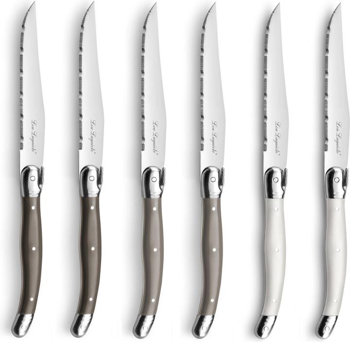 Immagine prodotto Lou laguiole TRADITION Steakmesser Set 6-teilig, perle, pfeffer, taupe, hochglanzpoliert (6 Pezzo/i, Coltello)