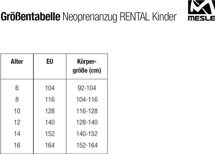 Nährwerte und Zutaten Mesle Neoprenanzug Shorty Rental Kinder 3 mm (3 mm, 140)
