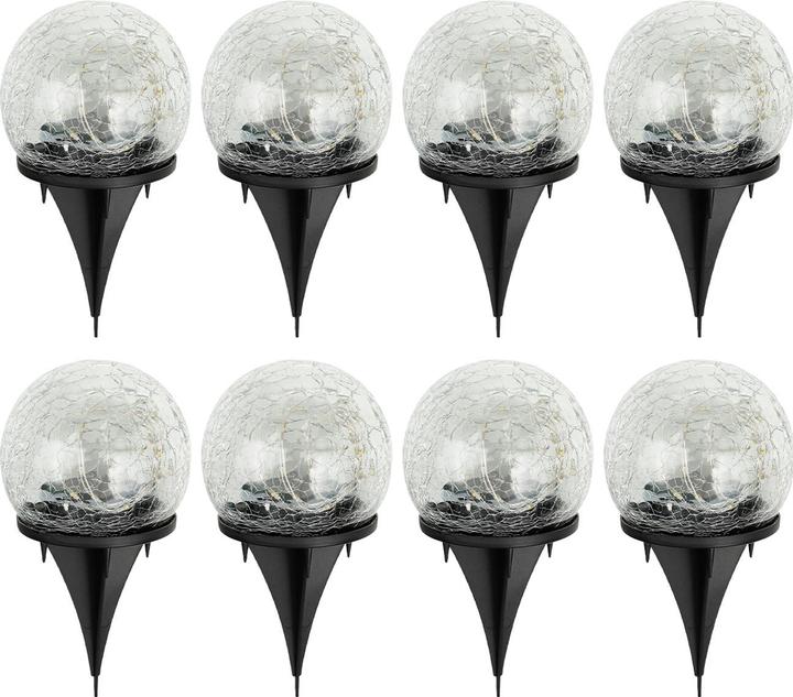 Produktbild HI Solar-Kugelleuchten Crackle Glas mit Erdspiess, 8er-Set