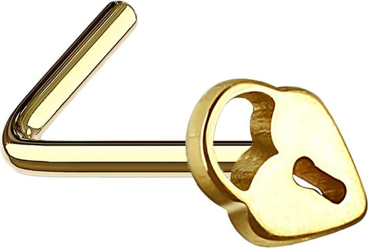 Produktbild Star Piercing Nasenstecker gewinkelt vergoldet mit Herzschloss (Chirurgenstahl 316L, ohne Messing)