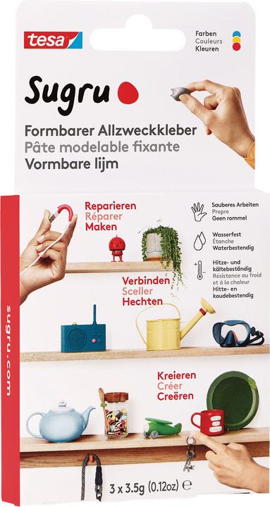Produktbild Sugru by tesa Sugru 3x Formbarer Allzweckkleber, vielseitige Klebeknete zum Dekorieren, Kleben & Reparieren (10.50 g, 323 ml)