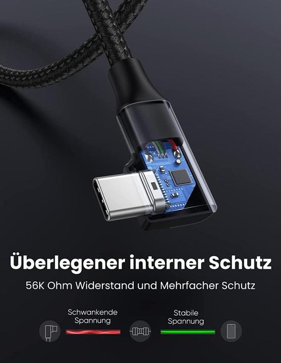 Immagine prodotto Ugreen Cavo angolare da USB a USB-C US385, 3A, 1m (nero) (1 m, USB 3.0)