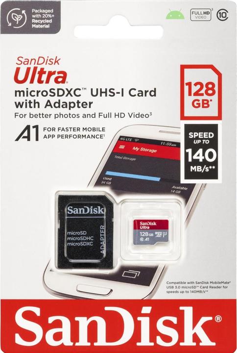 Actual product image SanDisk Ultra mit Adapter (128 GB, microSDXC, U1, UHS-I)