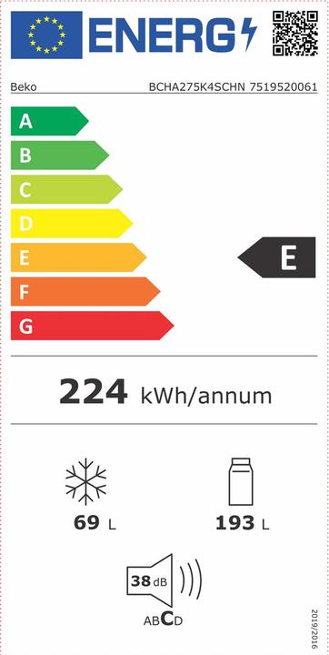 Energie-Label Beko KühlGefrierkombination Einbau BCHA275K4SCHN (262 l)