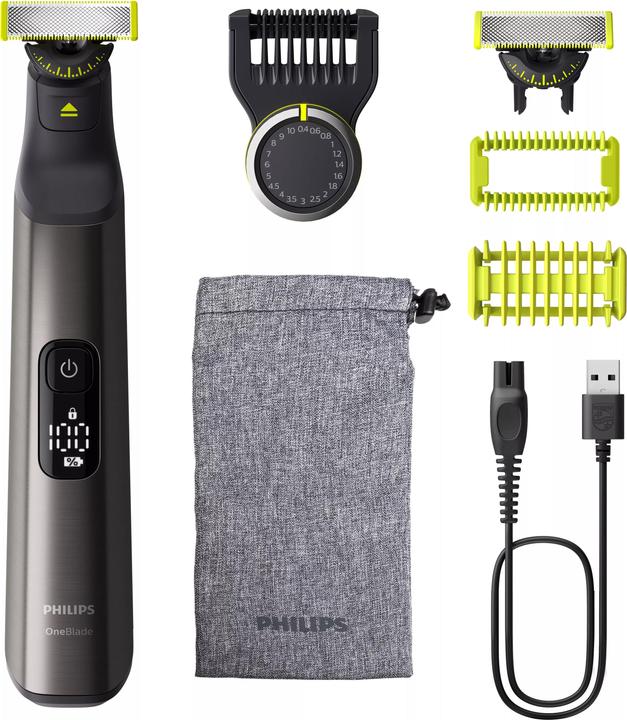 1x opbergtas, 1x QP6552/30 OneBlade Pro 360, 1x USB-A oplaadkabel (zonder stekker), 1x extra verwisselbaar 360-graden blad, 1x clip-on bevestiging voor huidbescherming, 1x kam met 20 lengte-instellingen, 1x clip-on trimhulpstuk voor de body