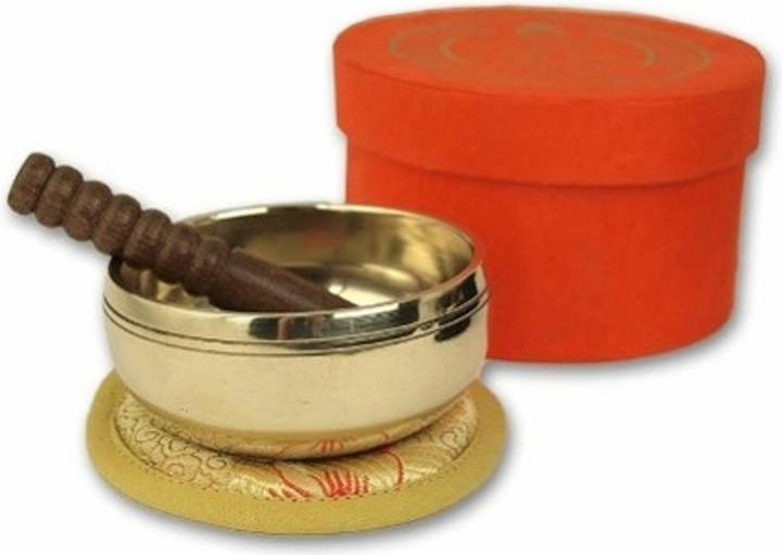 Klangschalen-Center Petit bol chantant brillant dans une boîte orange avec une impression de Bouddha (Allemand)