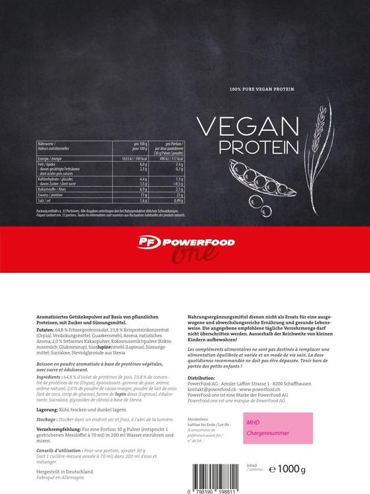 Produktbild PowerFood One Vegan Protein (Schokolade, 1 Stk., 1000 g)
