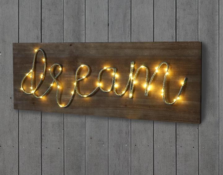 Actual product image Swisshandel24 LED wooden sign, illuminated wall picture, country house - 28x72x3cm, dream (28 x 72 x 3 cm)
