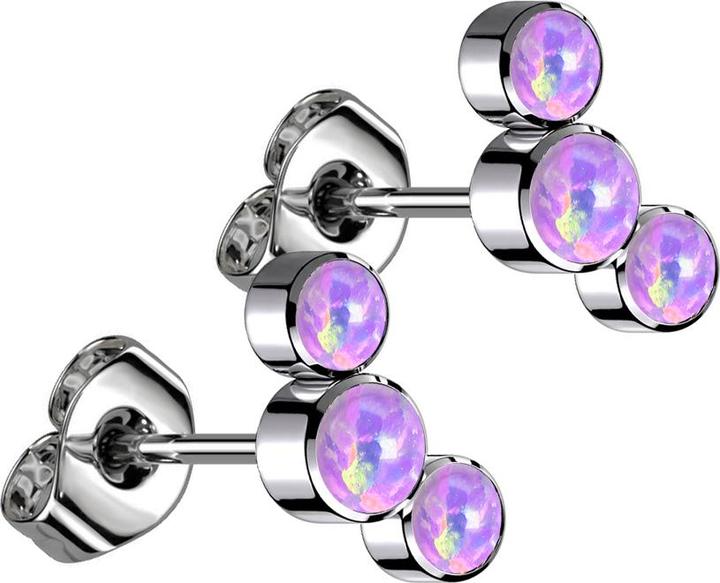 Actual product image Star Piercing Threadless stud earrings silver three opals purple (Titanium G23, without brass)