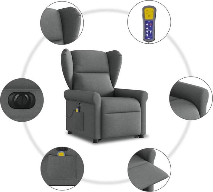 Immagine prodotto VidaXL Poltrona massaggiante elettrica con ausilio per la posizione eretta in tessuto grigio scuro