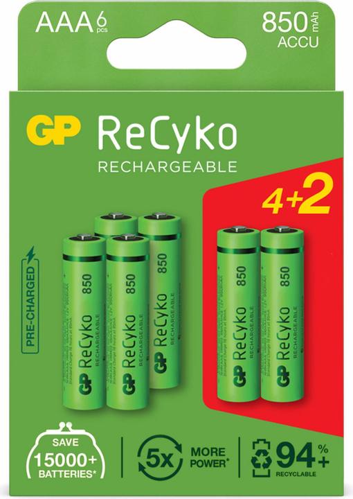 Actual product image GP Batteries ReCyko (6 pcs., AAA, 850 mAh)