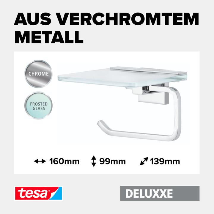 Produktbild tesa DELUXXE Toilettenrollenhalter mit Ablage inkl. Klebelösung ohne Bohren