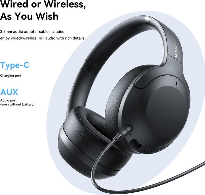 Immagine prodotto Joyroom Cuffie wireless ibride ANC della serie J-Head JR-JH2 - Nero (ANC, 100 h, Cablato)