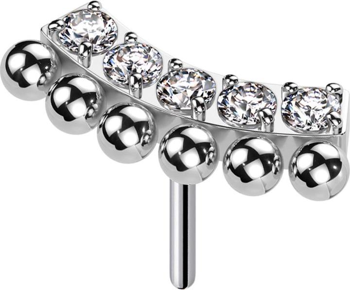 Star Piercing Threadless Balken gebogen silber sieben Kugeln Kristalle silber (ohne Messing, Titan G23)