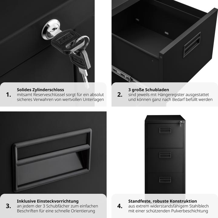 Actual product image tectake Filing Cabinet - 3 drawers, suspension rails, lockable, label holders