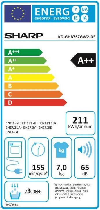 Etichetta energetica Sharp KD-GHB7S7GW2-DE (7 kg, A destra)
