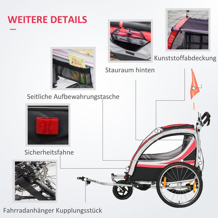 Image du produit Homcom Remorque de vélo pour enfants avec sac de rangement