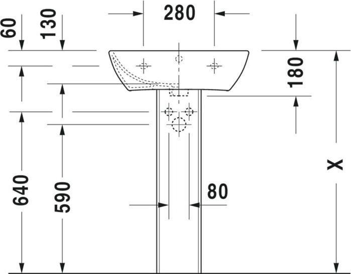 Produktbild Duravit Waschtisch ME by Starck m ÜL m HLB 550x440mm 1 Hahnloch weiss (440 mm, 550 mm)