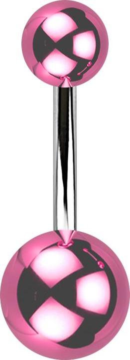 Image du produit Star Piercing Banane argentée avec deux boules recouvertes de verre rose (Acrylique, sans laiton, Acier chirurgical 316L)