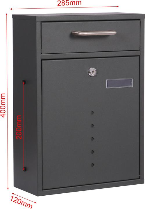Actual product image Wiltec Wall Mounted Letter Box V51 Anthracite Lockable Box Post Mailbox with Windows