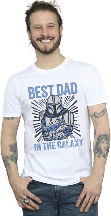 Actual product image Star Wars Mens Mandalorian Best Dad Galaxy T-Shirt (XXL)