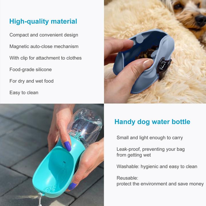 Image du produit Intirilife Kit chien bleu : sac à friandises en silicone & bouteille d'eau (Taille unique)
