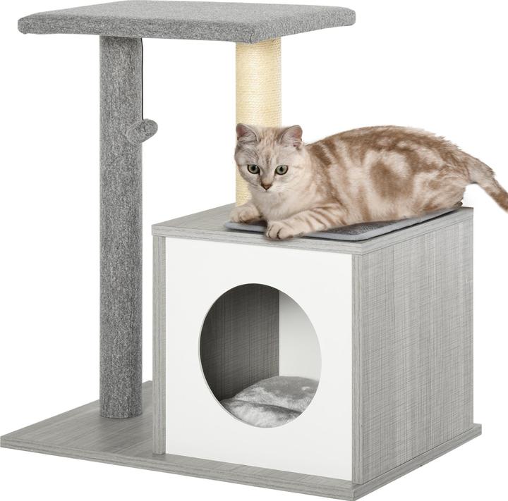 Actual product image PawHut Cat tree with cuddly den (62 cm, Grey)
