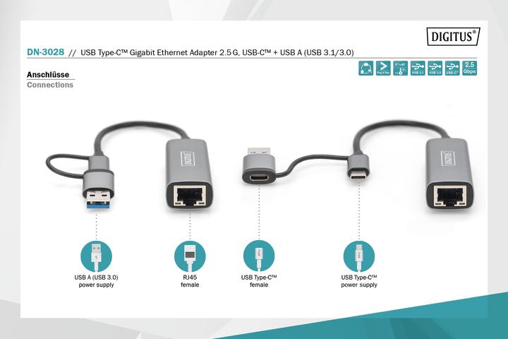 Actual product image Digitus DN-3028 (USB-C, USB, RJ45 2.5 Gigabit Ethernet (1x))