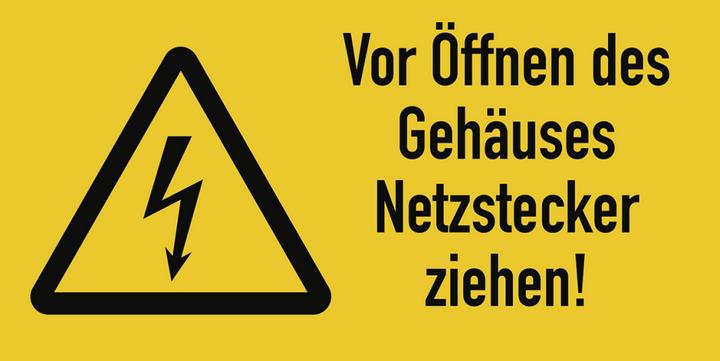Produktbild Moravia Warnzeichen vor Öffnen des Gehäuses Netzstecker ziehen Folie, 74x37 mm