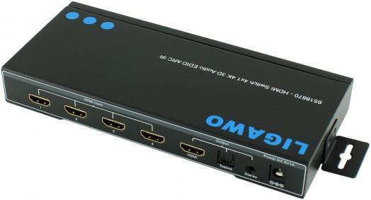 Produktbild Ligawo HDMI Switch 4 Eingänge -> 1 Ausgang 4K ARC Audio EDID
