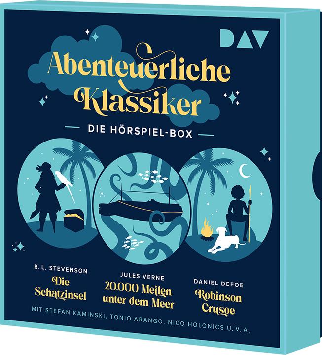 Productafbeelding Avontuurlijke klassiekers - De hoorspelbox. Schateiland, 20.000 mijlen onder zee (Daniel Defoe, Robert Louis Stevenson, Jules Verne, Duits)