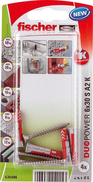 Fischer DUOPOWER 6 x 30 avec vis A2 (4 pcs)