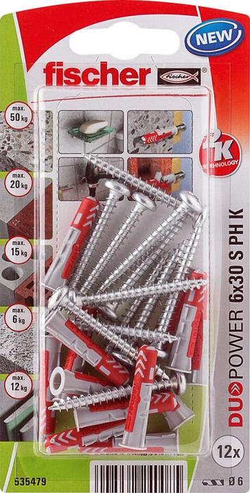 Image du produit Fischer SB Bouchon en nylon Duopower avec vis (12 pcs)