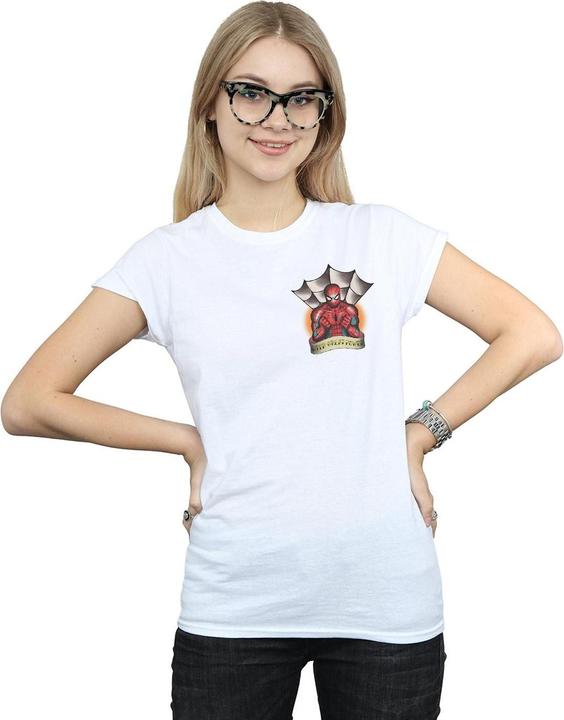 Actual product image Womens/Ladies Spider-Man Tattoo Breast Print Cotton T-Shirt (S)