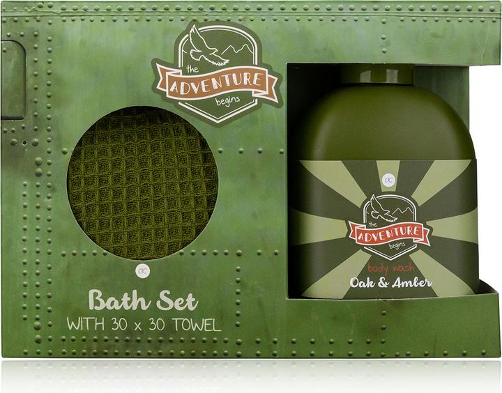 Actual product image Accentra ADVENTURE COLLECTION bath set in gift box, incl. 200ml body wash, 30 x 30cm towel, fragrance: Oak & (Hair care set)
