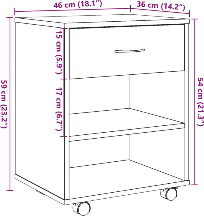 Produktbild VidaXL Rollcontainer Rollschrank Bürocontainer Büroschrank Schrank Altholz-Optik (46 x 36 x 59 cm)